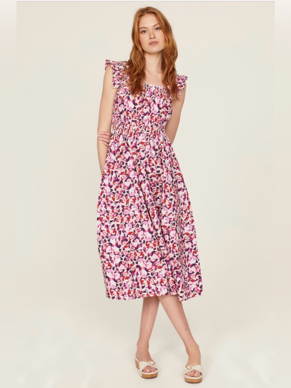 Peter Som~Pink Floral Smocked Midi Dress~Size 4~$465~